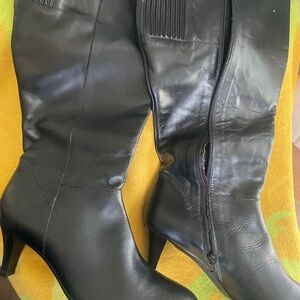 Black leather wide calf tall boots
